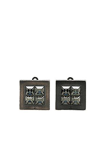Chanel Chanel Square Coco Mark Rhinestone Earrings Silver Metal Women's CHANEL (view 1)