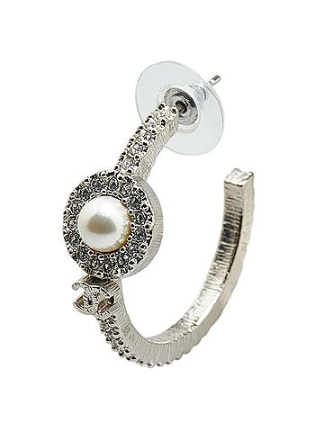 Chanel Chanel Coco Mark Rhinestone Hoop Stud Single Earring Silver Metal Women's CHANEL (view 1)