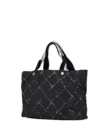 Chanel Chanel Old Travel Line Handbag Tote Bag Black White Nylon Women's CHANEL (view 2)