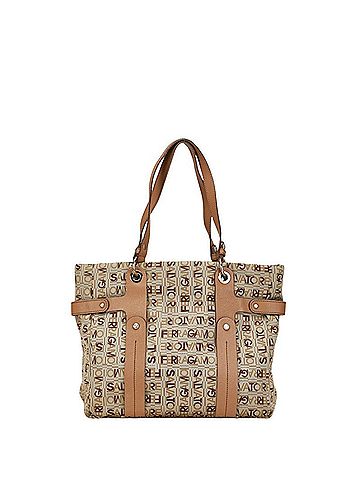 Salvatore Ferragamo Salvatore Ferragamo Tote Bag Shoulder EJ-21 8481 Gray Beige Canvas Leather Women's (view 1)