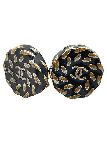 Chanel Chanel Coco Mark Round Earrings Black Gold Plated Women's CHANEL (view 1)