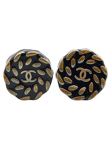 Chanel Chanel Coco Mark Round Earrings Black Gold Plated Women's CHANEL (view 2)