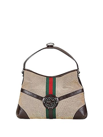 Gucci Gucci Interlocking G Sherry Line Bag Handbag 114879 Beige Brown Canvas Leather Women's GUCCI (view 1)