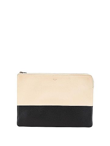 Céline CELINE Bicolor Clutch Bag Beige Black Leather Women's (view 1)