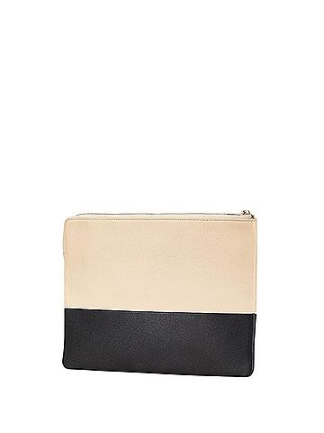 Céline CELINE Bicolor Clutch Bag Beige Black Leather Women's (view 2)