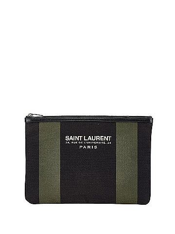 Saint Laurent Saint Laurent Clutch Bag Pouch 414764 Black Khaki Canvas Leather Women's SAINT LAURENT (view 1)