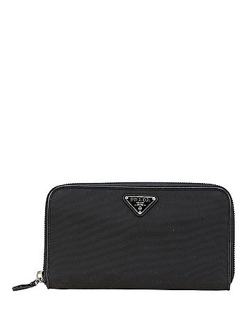 Prada Prada Triangle Plate Long Wallet Black Nylon Leather Women's PRADA (view 1)