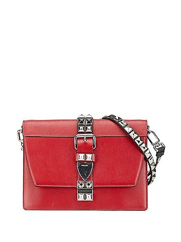 Prada Prada Electra Studded Shoulder Bag Red Leather Saffiano Women's PRADA (view 1)
