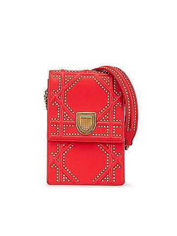 Christian Dior Christian Dior Dior Diorama Stud Chain Shoulder Bag Red Gold Leather Women's (view 1)