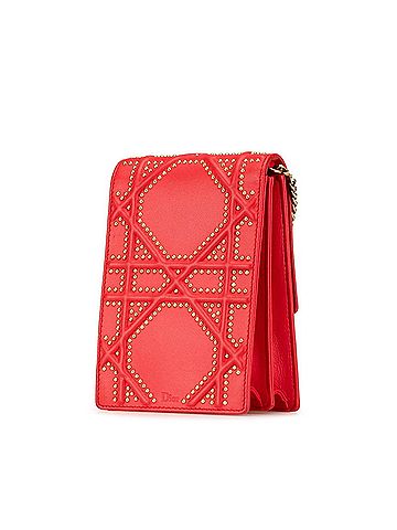 Christian Dior Christian Dior Dior Diorama Stud Chain Shoulder Bag Red Gold Leather Women's (view 2)