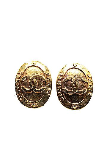 Chanel Chanel Coco Mark Oval Earrings Gold Plated Women's CHANEL (view 1)