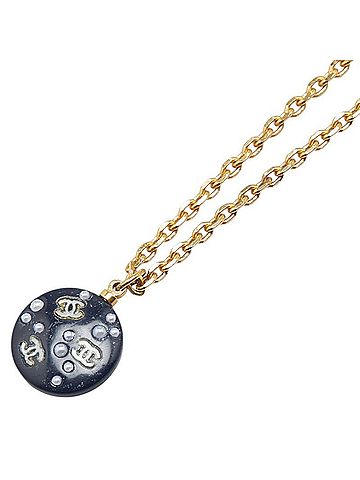 Chanel Chanel Coco Mark Necklace Gold Black Plated Fake Pearl Women's CHANEL (view 1)