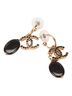 Chanel 100% Rhinestone Black CHANEL Coco Mark Rhinestone Swing Hoop Earrings, Gold and Black Plated, Women's One size - photo 1