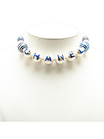 Chanel Chanel Coco Mark Necklace Gold Blue Faux Pearl Plated Women's CHANEL (view 1)