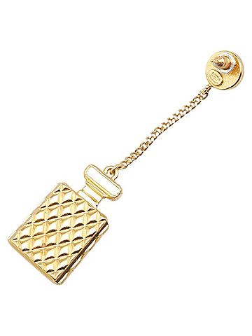 Chanel Chanel Coco Mark perfume bottle motif rhinestone earrings, gold plated with faux pearls, women's. (view 2)