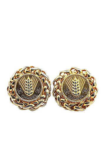 Chanel Chanel Coco Mark Earrings with Rice Motif, Gold Plated, Women's, CHANEL (view 1)