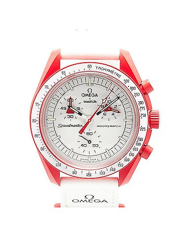 Omega OMEGA x Swatch Moon MISSION TO MARS Wristwatch SO33R100 Quartz White Dial Ceramic Nylon Men's (view 1)