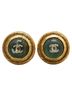 Chanel 100% Metal Green Chanel Coco Mark Round Stone Earrings Gold Green Plated Women's CHANEL One size - photo 2