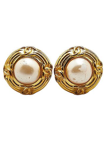 Chanel Chanel Coco Mark Earrings Gold Plated Fake Pearl Women's CHANEL (view 2)