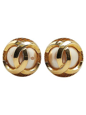 Chanel Chanel Coco Mark Earrings Gold Plated Fake Pearl Women's CHANEL (view 1)