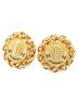 Chanel 100% Metal Gold Toned Chanel Coco Mark Wheat Motif Round Earrings Gold Plated Women's CHANEL One size - photo 1