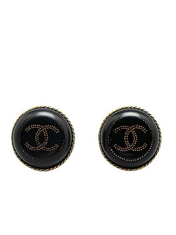Chanel Chanel Coco Mark Earrings Black Gold Plated Plastic Women's CHANEL (view 1)