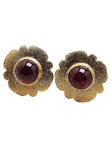 Chanel Chanel Flower Motif Earrings Gold Red Plated Women's CHANEL (view 1)