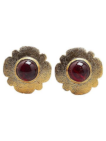 Chanel Chanel Flower Motif Earrings Gold Red Plated Women's CHANEL (view 2)