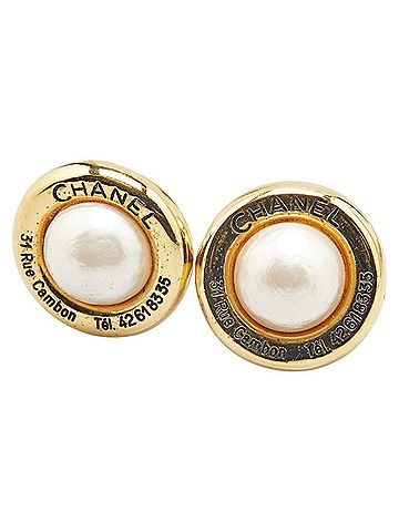 Chanel Chanel Coco Mark 31 RUE CAMBON PARIS Earrings Gold Plated Fake Pearl Women's CHANEL (view 1)