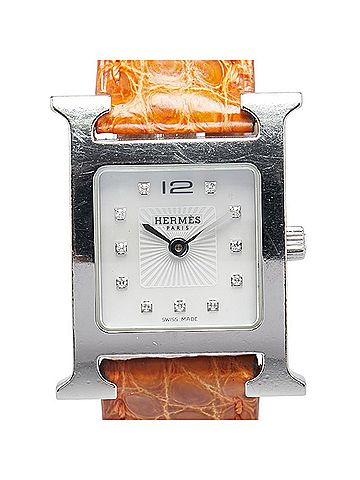 Hermès Hermes H Watch 11P Diamond Wristwatch HH1.210 Quartz Silver Dial Stainless Steel Leather Women's HERMES (view 1)