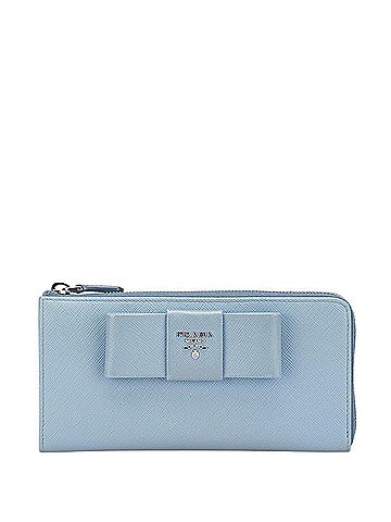 Prada Prada Fiocco Ribbon Motif L-Zip Long Wallet 1ML183 Light Blue Saffiano Leather Women's PRADA (view 1)