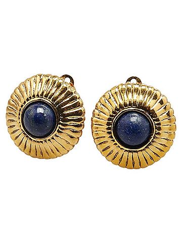 Chanel Chanel Round Stone Earrings Gold Navy Plated Women's CHANEL (view 1)