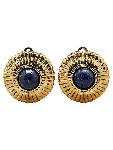 Chanel Chanel Round Stone Earrings Gold Navy Plated Women's CHANEL (view 2)