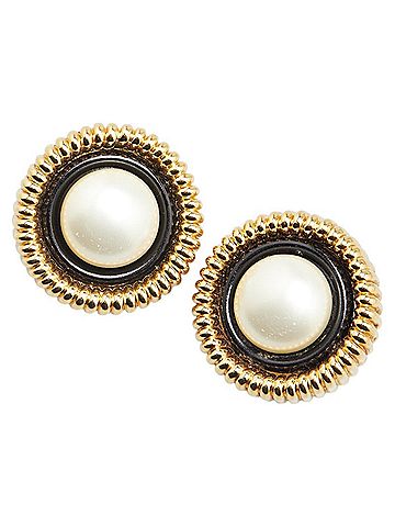 Chanel Chanel Earrings Gold Black Plated Fake Pearl Women's CHANEL (view 1)
