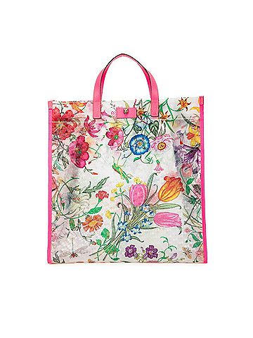 Gucci Gucci Flora Textured Handbag Tote Bag 548713 Clear Pink Multicolor Vinyl Leather Women's GUCCI (view 1)