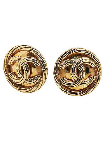 Chanel Chanel Coco Mark Round Earrings Gold Plated Women's CHANEL (view 1)