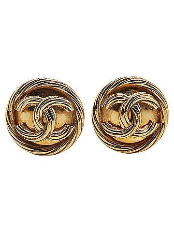 Chanel Chanel Coco Mark Round Earrings Gold Plated Women's CHANEL (view 2)