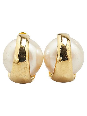 Chanel Chanel Coco Mark Earrings Gold Plated Fake Pearl Women's CHANEL (view 2)