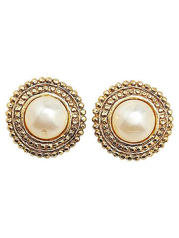Chanel Chanel Round Earrings Gold Plated Faux Pearl Women's CHANEL (view 1)