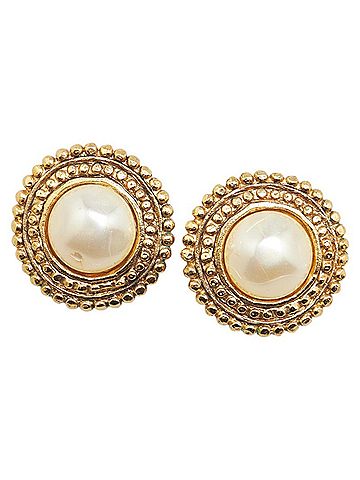 Chanel Chanel Round Earrings Gold Plated Faux Pearl Women's CHANEL (view 2)