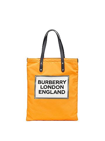 Burberry Burberry logo tote bag in orange nylon and leather for women. (view 1)