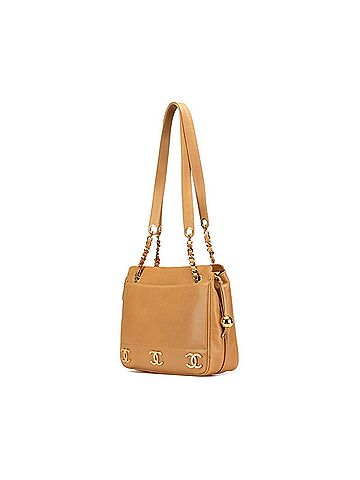 Chanel CHANEL Triple Coco Mark Chain Tote Bag Shoulder Beige Caviar Skin Women's (view 2)