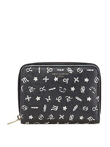 Saint Laurent Saint Laurent Zodiac Print Round Bi-fold Wallet 562796 Black White Leather Women's SAINT LAURENT (view 1)