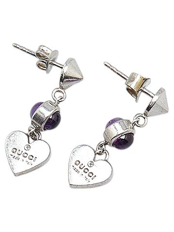Gucci Gucci Heart Motif Earrings in Silver and Purple with Amethyst, SV925, for Women. (view 1)
