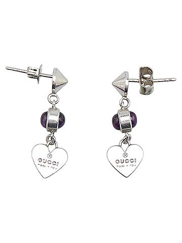 Gucci Gucci Heart Motif Earrings in Silver and Purple with Amethyst, SV925, for Women. (view 2)
