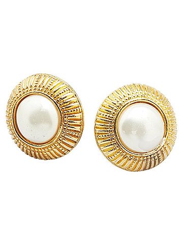 Chanel Chanel Round Earrings Gold Plated Faux Pearl Women's CHANEL (view 1)