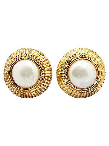 Chanel Chanel Round Earrings Gold Plated Faux Pearl Women's CHANEL (view 2)