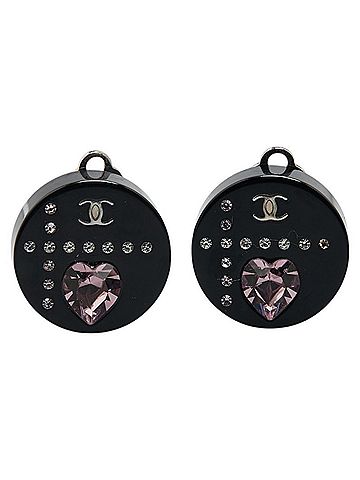 Chanel Chanel Coco Mark Rhinestone Heart Earrings Black Gold Plastic Metal Women's CHANEL (view 2)