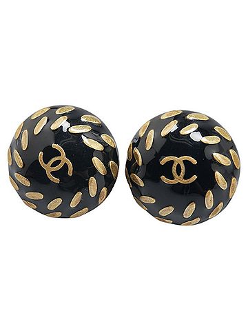 Chanel Chanel Coco Mark Earrings Black Gold Plastic Plated Women's CHANEL (view 1)