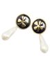 Chanel Black CHANEL Round Clover Four Leaf Motif Earrings Gold Black Plated Faux Pearl Women's One size - photo 1